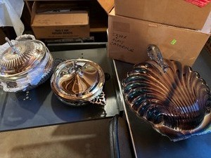 Silver and Glass Casserole Serving Dish and more
