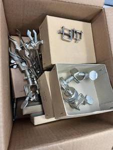 Box of Assorted Clamps, Dual, Single Arm, Pinch Clamps