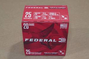 lot 281 image: 25 Federal Field & Target 20 Gauge 2-34 7.5 Shot Shotshells