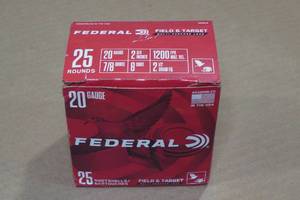 lot 286 image: 25 Federal Field & Target 20 Gauge 2-34 8 Shot Shotshells