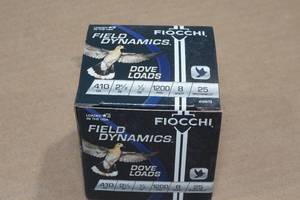 lot 300 image: 25 Fiocchi Dove Loads .410 Bore 2-12 8 Shot Shotshells