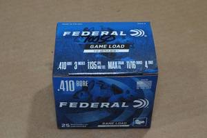 lot 304 image: 25 Federal Game Load .410 Bore 3 4 Shot Shotshells