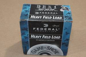 lot 316 image: 25 Federal Heavy Field 12 Gauge 2-34 4 Shot Shotshells