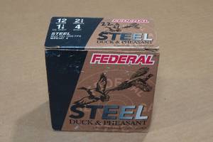 lot 319 image: 22 Federal Duck & Pheasant 12 Gauge 2-34 Steel 4 Shot Shotshells