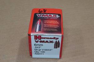 lot 200E image: 68 Hornady V-Max 6mm .243 58 Gr Bullets