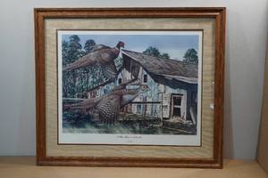 lot 204 image: Limited Edition Donald Blais Framed Print - A Blue Barn in Lakeville
