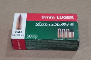 lot 207 image: 50 Sellier & Bellot 9mm Luger 115 Gr FMJ Ammo