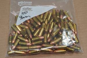 lot 209 image: 100 9mm Luger FMJ Ammo