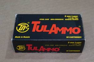 lot 210 image: 50 TulAmmo 9mm Luger 115 Gr FMJ Steel Case Ammo