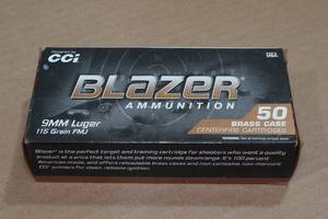 lot 212 image: 50 CCI Blazer 9mm Luger 115 Gr FMJ Ammo