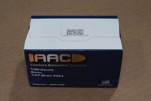 lot 214 image: 100 AAC 9mm Luger 147 Gr FMJ Ammo