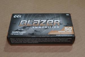 lot 222 image: 50 CCI Blazer 9mm Luger 115 Gr FMJ Ammo