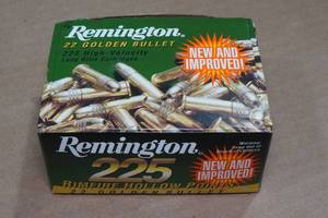 lot 226 image: 225 Remington Golden Bullet .22 LR Brass Plated HP Ammo