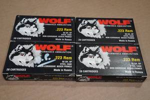 lot 236 image: 80 Wolf .223 Rem 55 Gr HP Steel Case Ammo