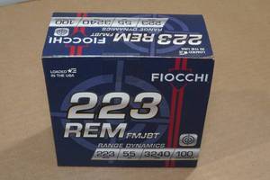 lot 252 image: 100 Fiocchi 223 Rem 55 Gr FMJBT Ammo