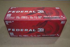 lot 267 image: 100 Federal Field & Target 12 Gauge 2-34 7.5 Shot Shotshells