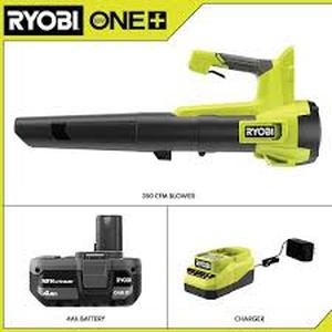 RYOBI ONE 18V 100 MPH 350 CFM Cordless Battery Variable Speed Jet Fan Leaf Blower with 4.0 Ah Battery and Charger   Customer Returns See Pictures