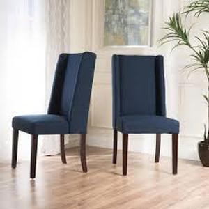 Noble House Braelynn Navy Blue Fabric Wing Back Dining Chair (Set of 2)    Customer Returns See Pictures