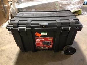 Husky 23 in. 50 Gal. Black Rolling Toolbox with Keyed Lock and Portable Hand Tool Tray  Customer Returns See Pictures