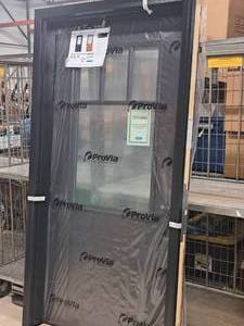 lot 510 image: ProVia 430 Style Signet Knotty Alder Fiberglass Single Entry Door with Clear Glass in FrameSaver Frame  Left Hand Inswing (ILO) Black Finish Hardware 36x80