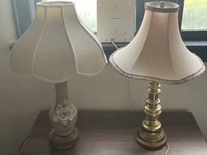 lot 13 image: Pair of Vintage Ornate Table Lamps - Floral Design and Brass Finish