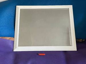 lot 76 image: Square White Framed Mirror - Decorative Wall Accent