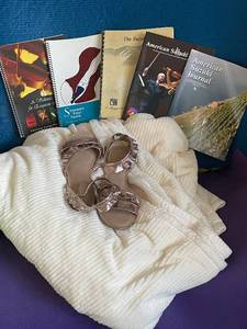 lot 77 image: Collection of Suzuki Music Books and Size 9 Metalic Sandals