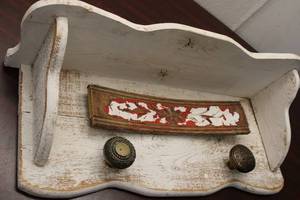 lot 24 image: Rustic White Wooden Wall Shelf with Decorative Red and White Accent