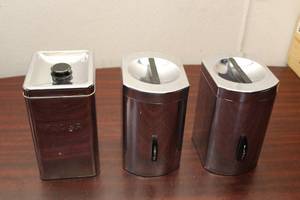 lot 32 image: Set of 3 Vintage Aluminum Canisters for Flour and Sugar Storage