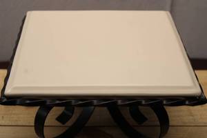 lot 35 image: Decorative Square Ceramic Serving Tray with Black Metal Stand