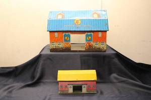 lot A-87 image: Vintage Tin Farm Playset - Meadow Lane Farms Barns (2 Pieces)