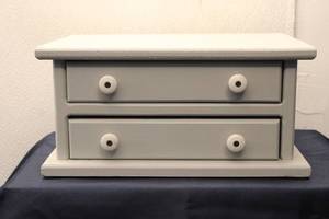 lot 95 image: Vintage Gray Wooden Storage Chest with Two Drawers