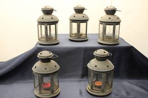 lot 97 image: Set of 6 Vintage Metal Lanterns with Glass Panels