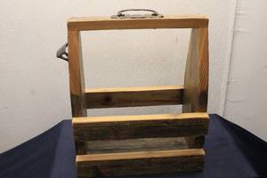 lot 164 image: Vintage Wooden Feed Box with Blue Metal Sign