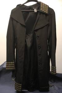lot 201 image: INC International Concepts Womens Black Trench Coat with Studded Shoulders - Size M