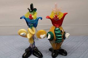 lot A-17 image: Pair of Colorful Murano Style Glass Clowns