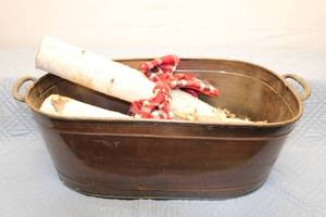 lot 21 image: Rustic Wooden Log Decorative Set with Metal Basket