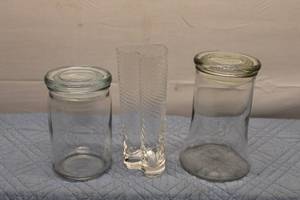 lot 37 image: Lot of 3 Vintage Glass Containers - 2 Jars and 1 Decorative Vase