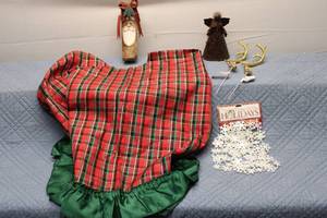 lot 53 image: Holiday Decor Bundle - Vintage Santa, Angel, Antlers, Snowflakes & Skirt