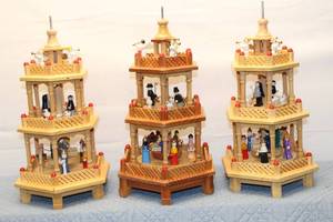 lot A-57 image: Collection of 3 Vintage Wooden Christmas Pyramids