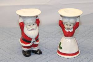 lot 59 image: Set of 2 Vintage Christmas Candle Holders - Santa and Mrs. Claus