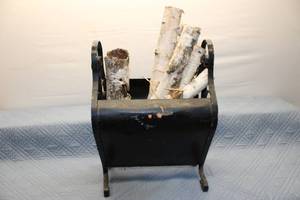 lot 61 image: Vintage Metal Firewood Holder with Birch Logs