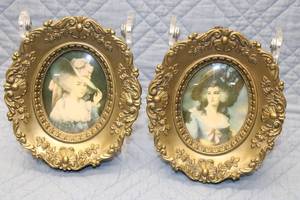 lot 209 image: Pair of Vintage Framed Portraits with Ornate Gold Frames