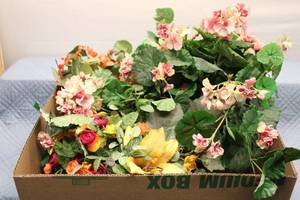 lot 244 image: Collection of Artificial Flowers in Decorative Baskets