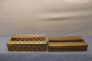 lot 296 image: Vintage Decorative Gold-Plated CasketStorage Box Set with Intricate Designs