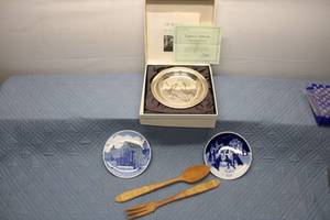 lot 335 image: Collection of Vintage Decorative Plates and Sterling Silver Dish