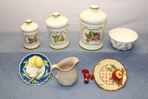 lot 339 image: Vintage Belle Casse Kitchen Canister Set with Decorative Plates
