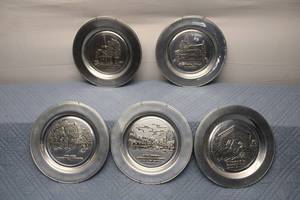 lot 341 image: Set of 5 Decorative Silver Plated Plates Commemorating Zumbrota, Minnesota Landmarks