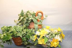 lot 392 image: Set of 2 Faux Floral Arrangements with Decorative Planter
