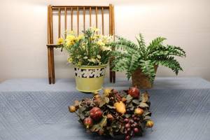 lot 411 image: Home Decor Collection Silk Plants and Decorative Wreath